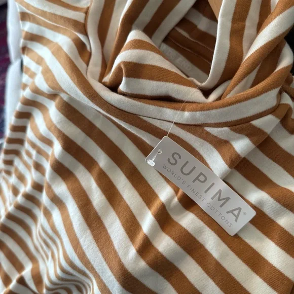 Lands' End Supima Cotton Striped Cowl Neck Top Women’s L Brown White NWT - Picture 9 of 11